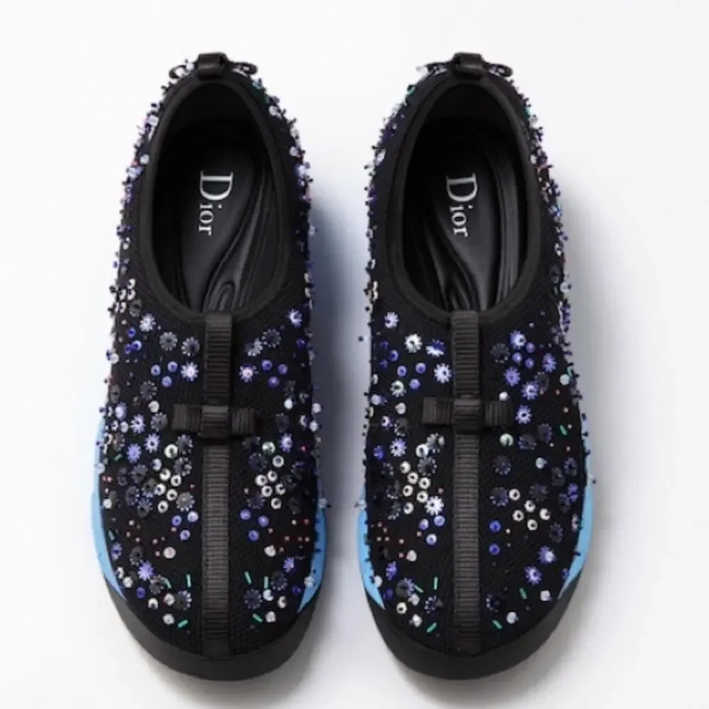 Dior Fusion Black Mesh Beaded Sequin Embellished Pull On Sneakers‎ 38.5 (8.5)